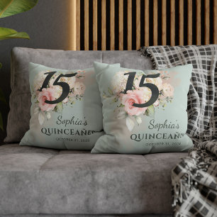 Coussin Quinceanera Floral rose Fleur 15e anniversaire