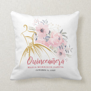 Coussin Quinceanera rose moderne 15e anniversaire Script