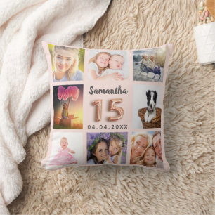 Coussin Quinceanera rose or blush photo collage