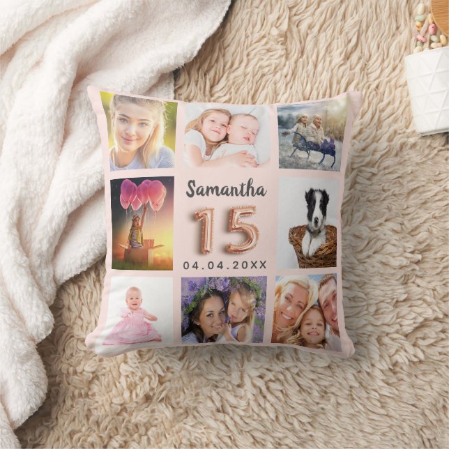 Coussin Quinceanera rose or blush photo collage (Couverture)