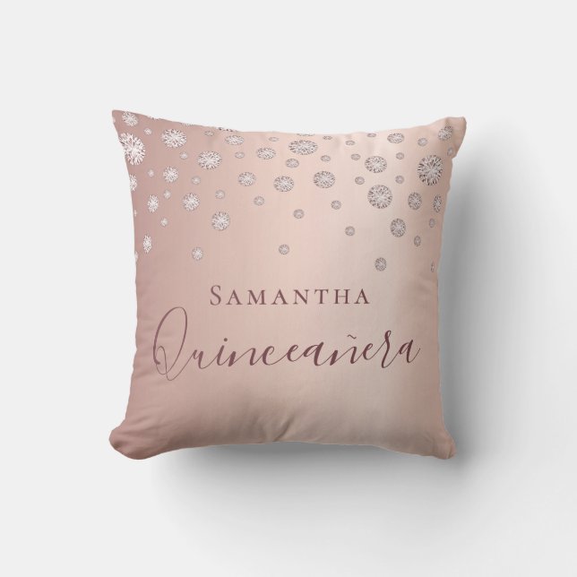 Coussin Quinceanera rose or brillant nom de diamants (Recto)
