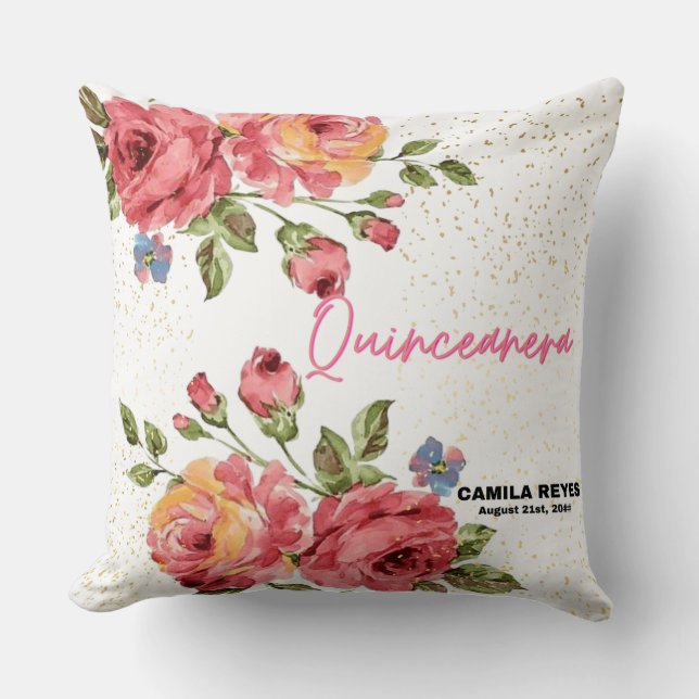 Coussin Quinceanera Vintage Red Roses Personalized  (Recto)