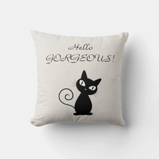 Coussin Quirky Whimsical Black Cat Glittery-Bonjour magnif (Recto)