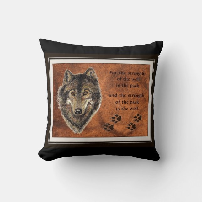 Coussin Quote de loup d'aquarelle et pack famille (Recto)