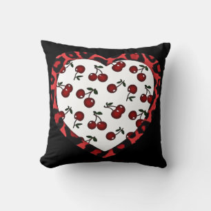 Coussin RAB Rockabilly Cherries Coeur Empreinte de léopard