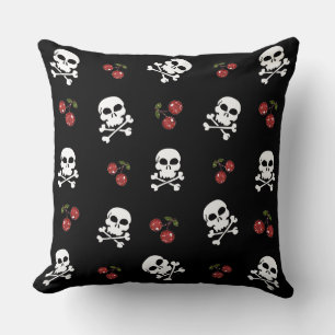 Coussin RAB Rockabilly Skuls et Cerises sur Noir
