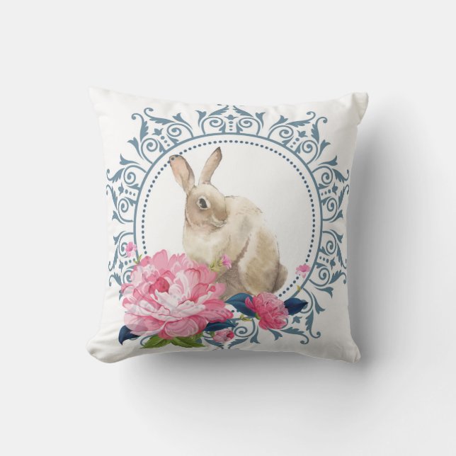 Coussin Rabbit de Pâques Design floral (Recto)