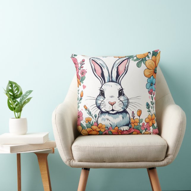 Coussin Rabbit surrounded by flowers (Chaise)