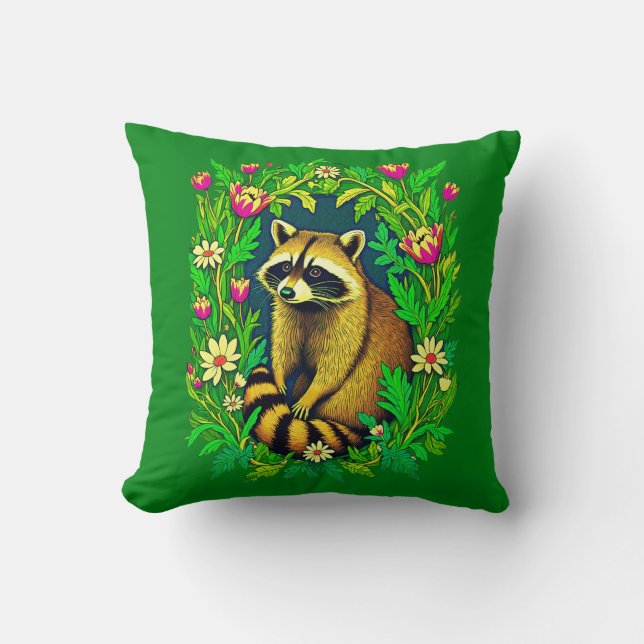 Coussin Raccoon au milieu du jardin Fleur sauvage (Recto)