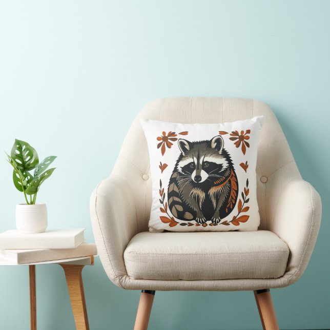 Coussin Raccoon de Whimsical Woodland Animal Folk ou Triba (Chaise)