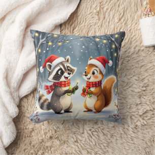 Coussin Raccoon et écureuil suspendus lumières de Noël