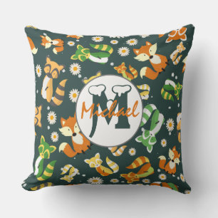 Coussin Raccoons mignons personnalisés et nurserie de forê