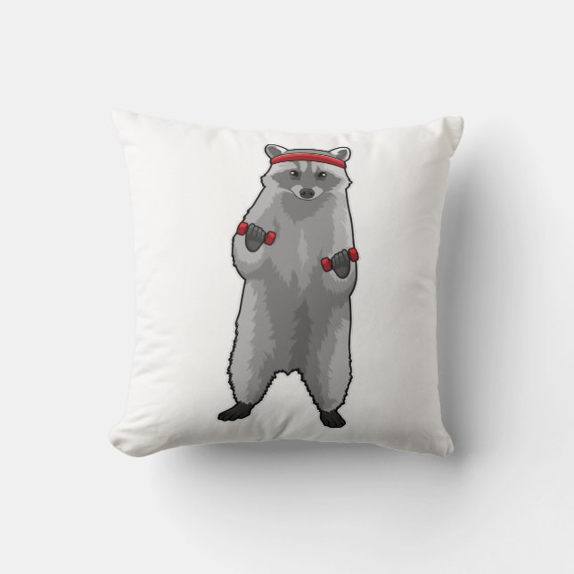 Coussin Racoon at Fitness with Dumbbells (Recto)