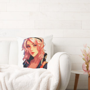 Coussin Radiant Anime Girl: Belle illustration de manga