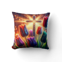“Radiant Christian Cross: Raindrops on Tulips"