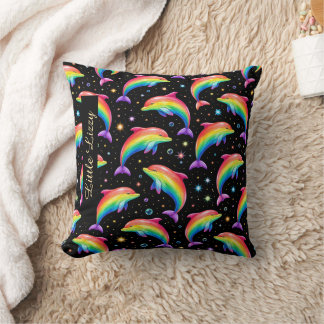 Coussin Rainbow Dolphin Throw Pillow – Customizable Name