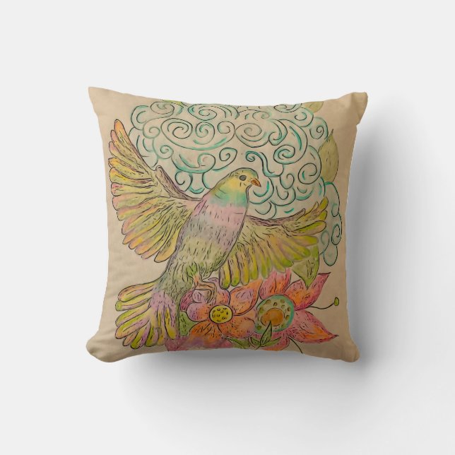 Coussin Rainbow dove and florals (Recto)
