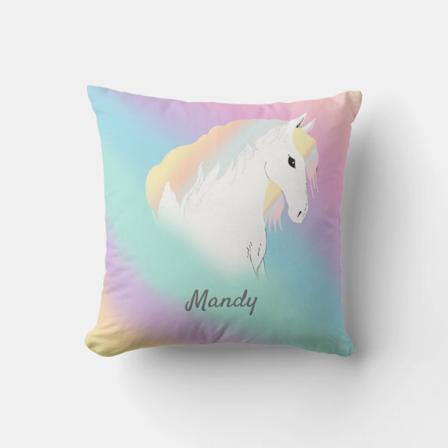 Coussin Rainbow Horse Unicorn Equestrium Girly (Recto)
