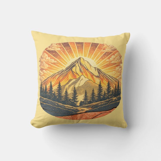 Coussin Rainbow Mountain Peak | Retro Mountains Sunrise  (Recto)