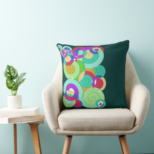 Coussin Rainbow Retro Spiral Art Abstraction Vert Turquois