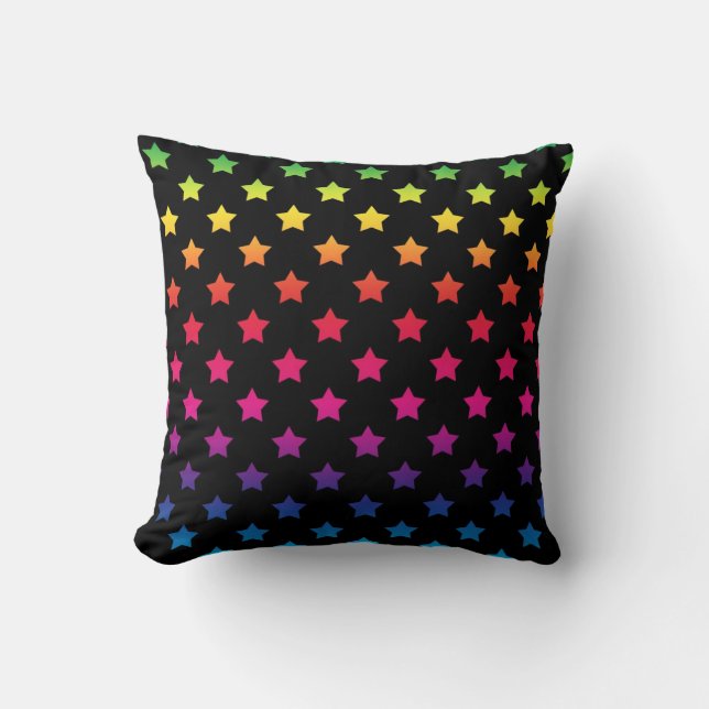 Coussin Rainbow Stars sur un Motif Arrière - plan noir (Recto)