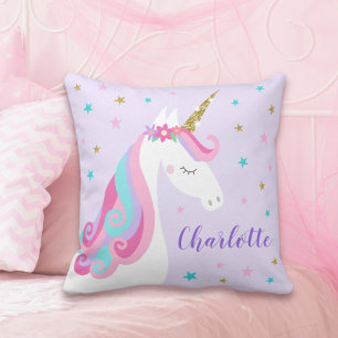 Coussin Rainbow Unicorn Parties scintillant magique violet