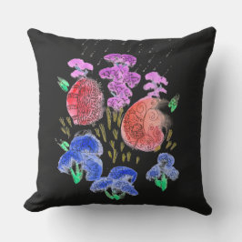 Coussin Rainy Floral Bouquet sur Arrière - plan noir