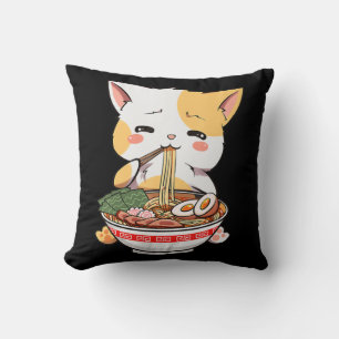 Coussin Ramen Cat Anime Bowl Kawaii Neko Japonais Kids Gir