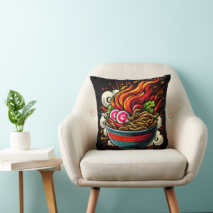 Coussin Ramen Épicé Art de Rue des Nouilles Japonaises