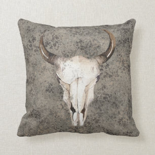 Coussin ranch rustique sud-ouest crâne marron éclaboussure
