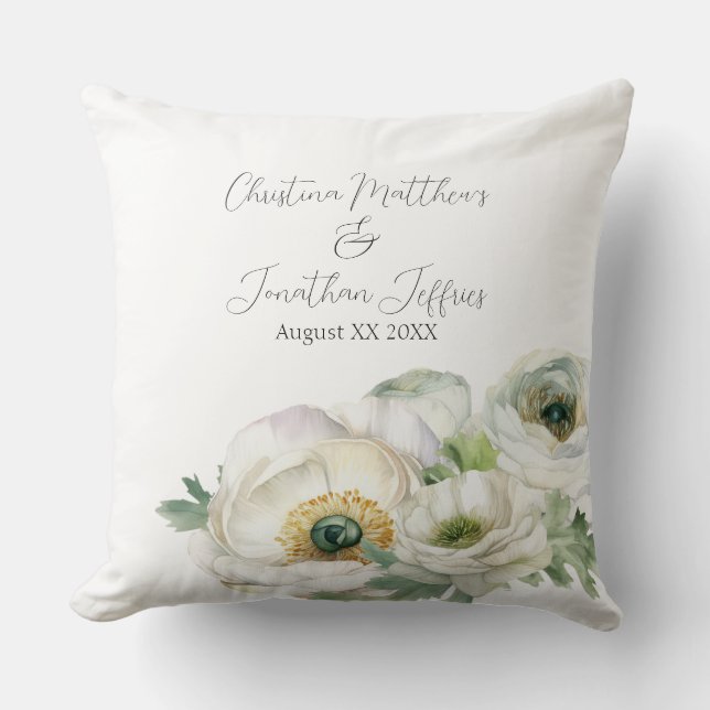 Coussin Ranunculus aquarelle romantique blanc (Recto)