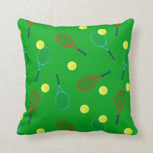 Coussin Raquettes et balles de tennis Motif sur vert