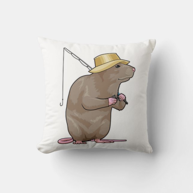 Coussin Rat à la pêche avec bâton de pêche (Recto)
