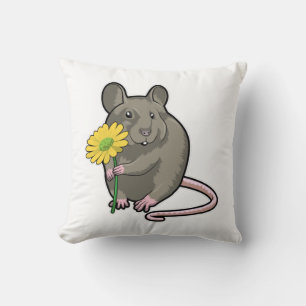 Coussin Rat avec fleurs jaunes