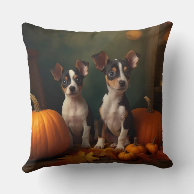 Coussin Rat Terrier Chiot Automne Citrouille délice (Verso)