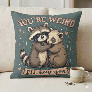 Coussin Raton laveur mignon et furet s'étreignent avec une