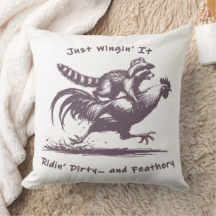Coussin Raton laveur montant un coq – Cowboy de rodéo de l