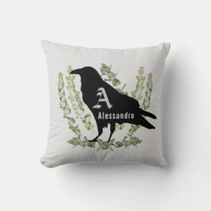 Coussin Raven Monogram Spirit Animal Totem Blanc