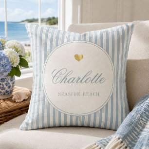 Coussin Rayure à tic tac de mer personnalisée sur le litto