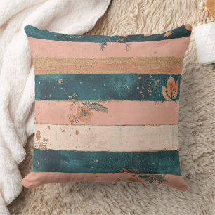 Coussin Rayure céleste sarcelle et argile avec détails tri