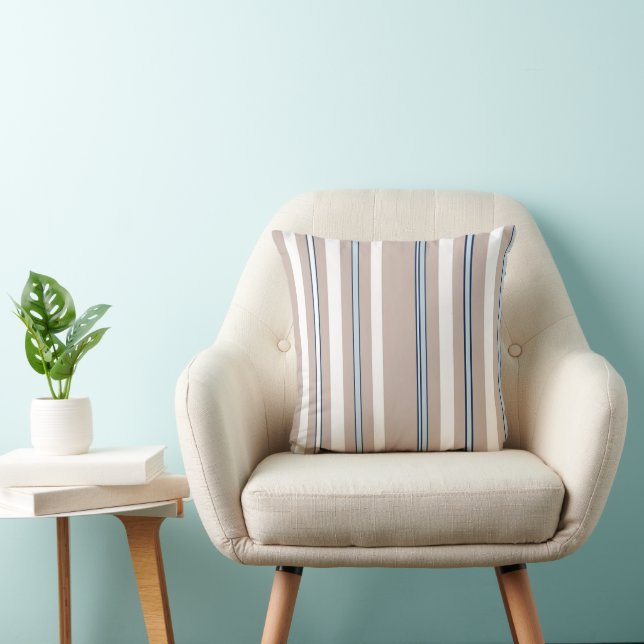 Coussin Rayure Classique Beige, blanc et bleu (Chaise)
