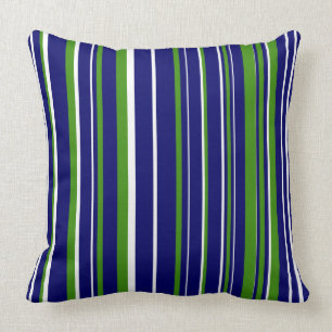 Coussin Rayure de code-barres bleu marine, vert et blanc