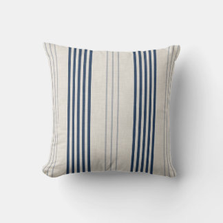 Coussin Rayure de coton Navy Slate à texture de lin