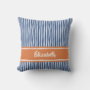 Coussin Rayure dessinée à la main bleu orange Nom