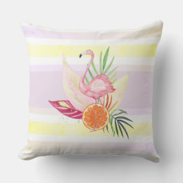 Coussin Rayure en pastel d'été, Flamant rose, tropical