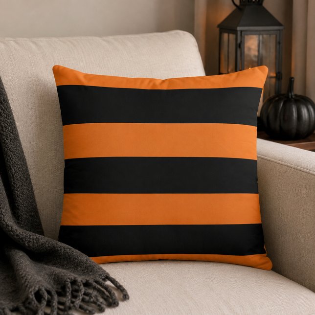 Coussin Rayure horizontale noire et orange gras (Créateur téléchargé)