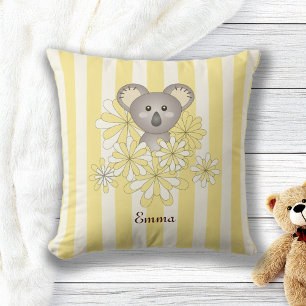 Coussin Rayure jaune mignon bébé ours koala chambre d'enfa