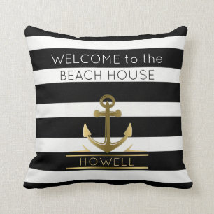 Coussin Rayure nautique du nom de famille B&W d'Ancre de