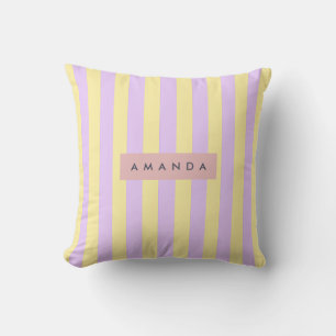 Coussin Rayure Pastel Personnalisée Jaune et Lilas