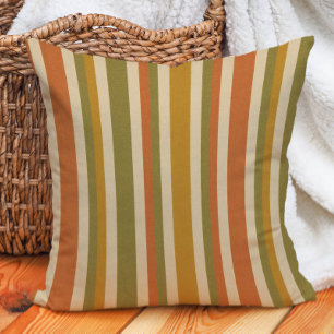 Coussin Rayure Rétro Orange Or Olive Rouille Terre